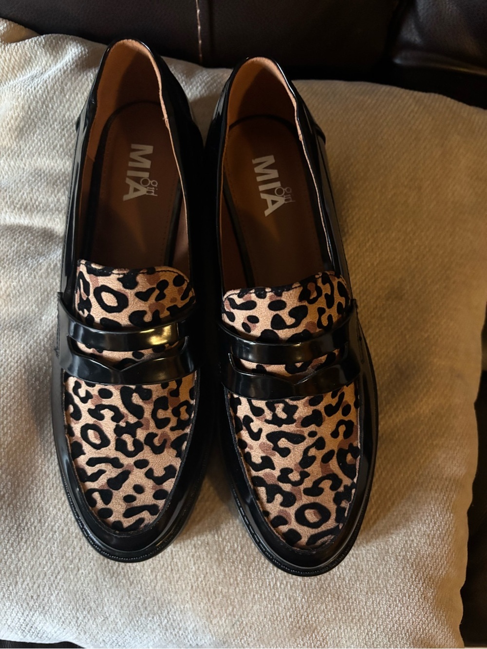 Women's Leopard Print Moccasin Loafers in Black and Brown